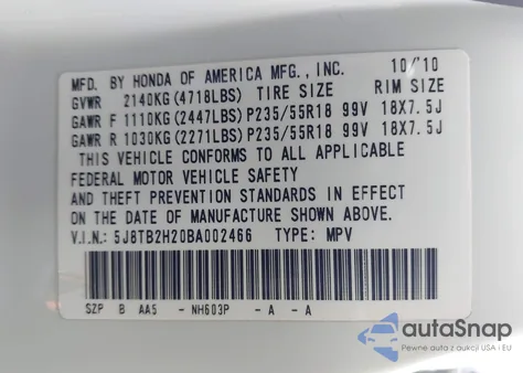 2011 Acura Rdx из США, поврежденный, VIN 5J8TB2H20BA002466